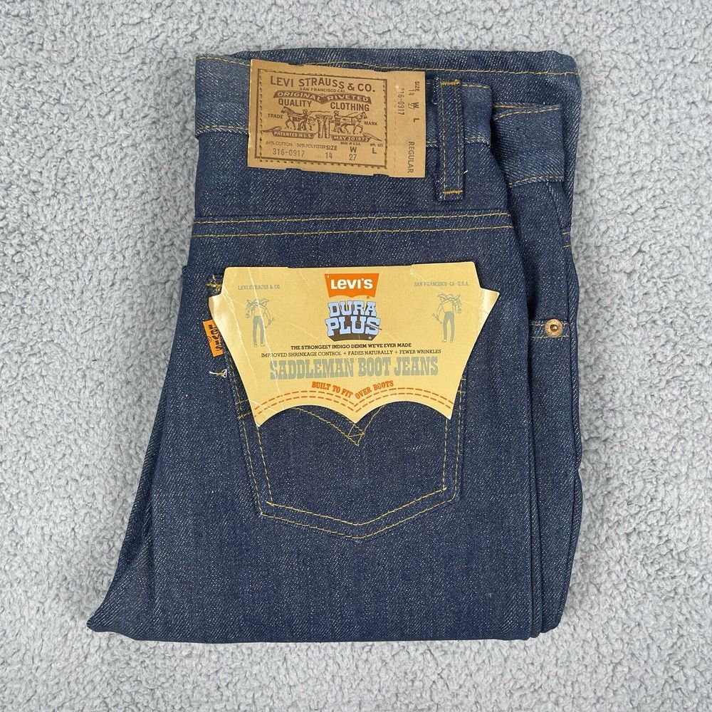 VTG Deadstock Levis Saddleman Jeans Womens 26x29 Raw Denim USA Orange Tab 80s - Picture 1 of 16